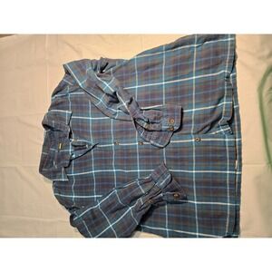 Cabelas Shirt Mens XL Blue Brown Plaid Flannel Button Down Outdoor Workwear